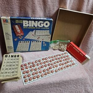 Vintage Milton Bradley Deluxe Edition BINGO Game with Genuine Wood Counters 4002